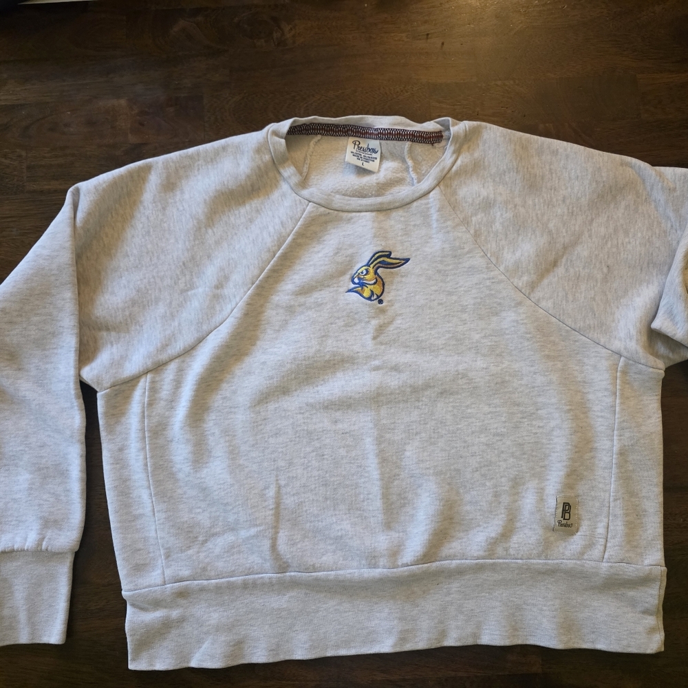 SDSU Jacks Pressbox Light Gray Crewneck Sweatshirt with Embroidered Logo